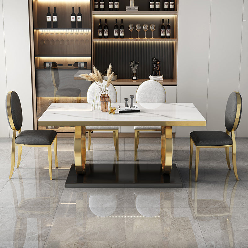 Glam Style Dinner Table Rectangle Stone Dining Room Table for Kitchen White 70.9"L x 35.4"W x 29.5"H Without Chairs Clearhalo 'Dining Tables & Seating' 'Dining Tables' 'dining_table' 'furn' 'furn_dining_table' 'Furniture' 'Kitchen & Dining Furniture' 6814038