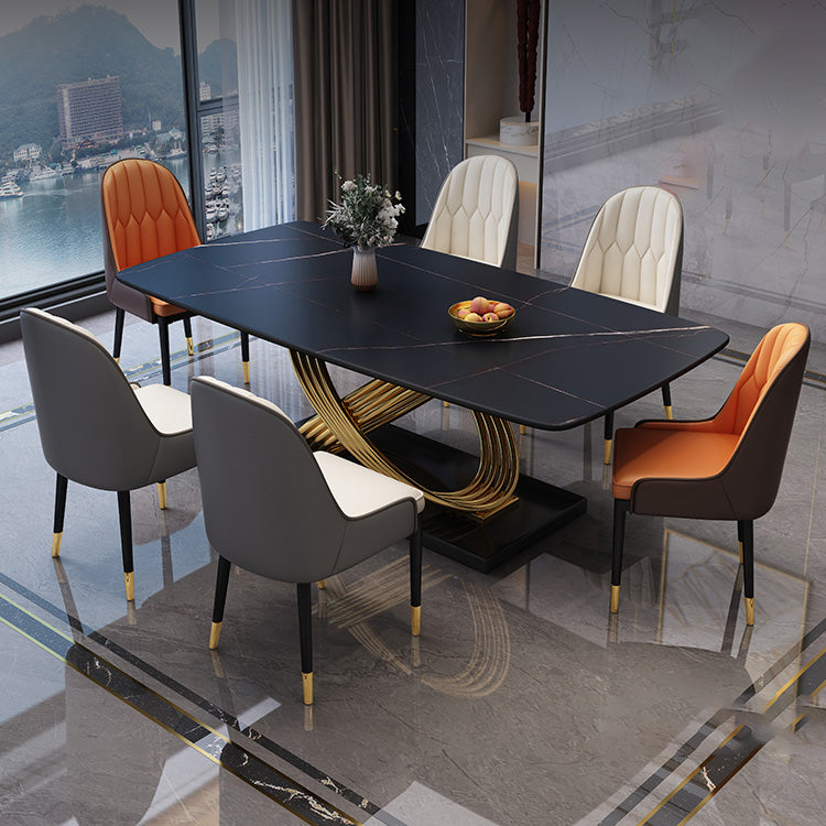 Glam Dinner Table Rectangle Stone Dining Room Table for Kitchen Black Without Chairs Clearhalo 'Dining Tables & Seating' 'Dining Tables' 'dining_table' 'furn' 'furn_dining_table' 'Furniture' 'Kitchen & Dining Furniture' 6814049