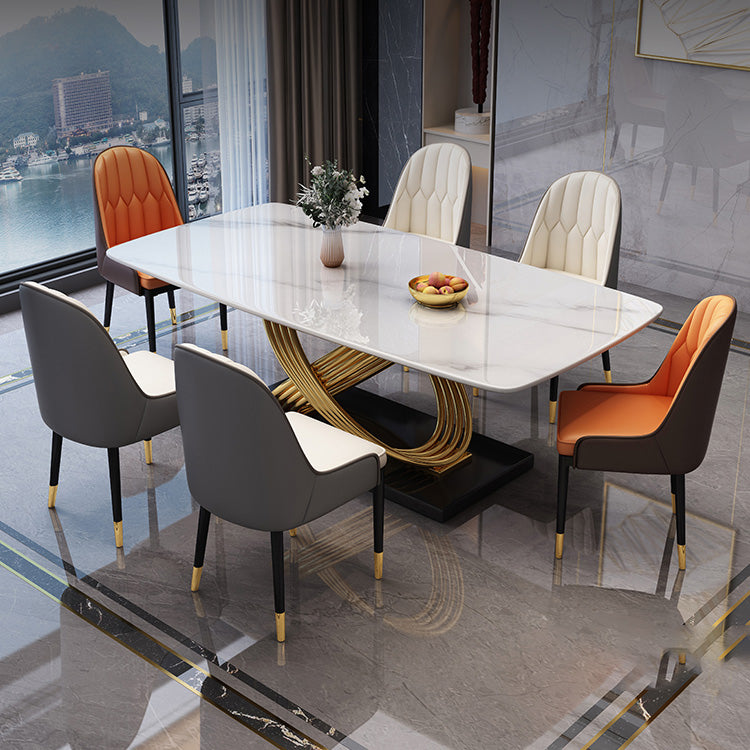 Glam Dinner Table Rectangle Stone Dining Room Table for Kitchen White Without Chairs Clearhalo 'Dining Tables & Seating' 'Dining Tables' 'dining_table' 'furn' 'furn_dining_table' 'Furniture' 'Kitchen & Dining Furniture' 6814050