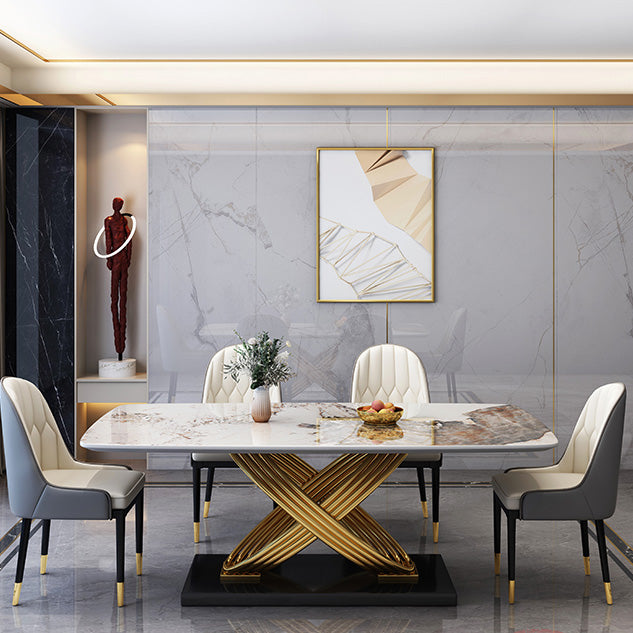 Glam Dinner Table Rectangle Stone Dining Room Table for Kitchen Pandora Gold 70.9"L x 35.4"W x 29.5"H Without Chairs Clearhalo 'Dining Tables & Seating' 'Dining Tables' 'dining_table' 'furn' 'furn_dining_table' 'Furniture' 'Kitchen & Dining Furniture' 6814051
