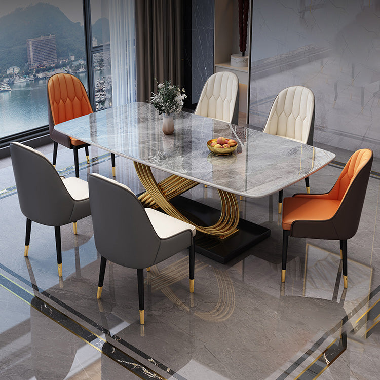 Glam Dinner Table Rectangle Stone Dining Room Table for Kitchen Gray Without Chairs Clearhalo 'Dining Tables & Seating' 'Dining Tables' 'dining_table' 'furn' 'furn_dining_table' 'Furniture' 'Kitchen & Dining Furniture' 6814052