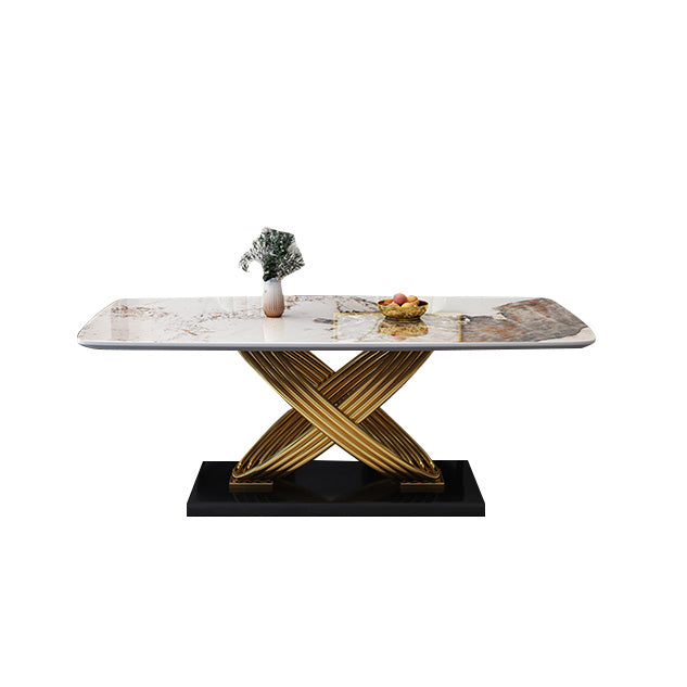 Glam Dinner Table Rectangle Stone Dining Room Table for Kitchen Pandora Gold Without Chairs Clearhalo 'Dining Tables & Seating' 'Dining Tables' 'dining_table' 'furn' 'furn_dining_table' 'Furniture' 'Kitchen & Dining Furniture' 6814053