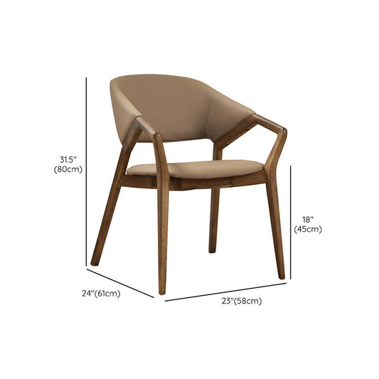 Silla de brazo tapizado contemporáneo para comedor de madera maciza