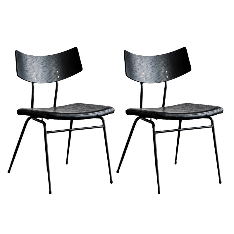 Metal Industrial Style Side Chair Open Back Armless Chair for Patio Use Black-Black Genuine Leather 2 Piece Set Clearhalo 'Dining Chairs' 'Dining Tables & Seating' 'dining_chair' 'furn' 'furn_dining_chair' 'Furniture' 'Kitchen & Dining Furniture' 6814297