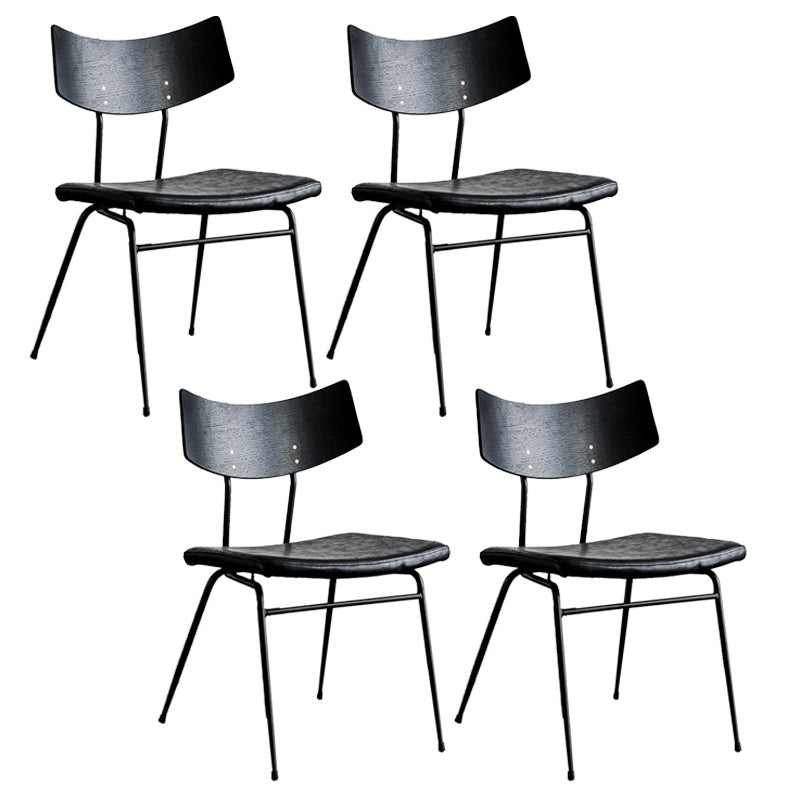 Metal Industrial Style Side Chair Open Back Armless Chair for Patio Use Black-Black Genuine Leather 4 Piece Set Clearhalo 'Dining Chairs' 'Dining Tables & Seating' 'dining_chair' 'furn' 'furn_dining_chair' 'Furniture' 'Kitchen & Dining Furniture' 6814300