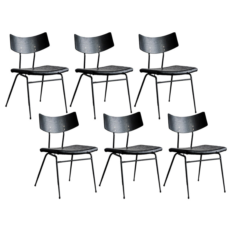 Metal Industrial Style Side Chair Open Back Armless Chair for Patio Use Black-Black Genuine Leather 6 Piece Set Clearhalo 'Dining Chairs' 'Dining Tables & Seating' 'dining_chair' 'furn' 'furn_dining_chair' 'Furniture' 'Kitchen & Dining Furniture' 6814301
