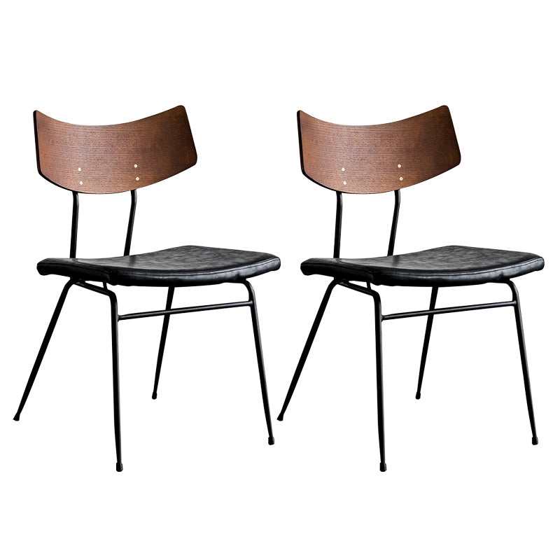 Metal Industrial Style Side Chair Open Back Armless Chair for Patio Use Black Genuine Leather 2 Piece Set Clearhalo 'Dining Chairs' 'Dining Tables & Seating' 'dining_chair' 'furn' 'furn_dining_chair' 'Furniture' 'Kitchen & Dining Furniture' 6814306