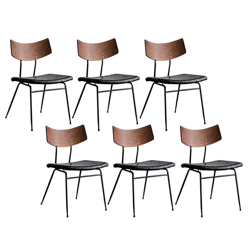 Metal Industrial Style Side Chair Open Back Armless Chair for Patio Use Black Genuine Leather 6 Piece Set Clearhalo 'Dining Chairs' 'Dining Tables & Seating' 'dining_chair' 'furn' 'furn_dining_chair' 'Furniture' 'Kitchen & Dining Furniture' 6814310