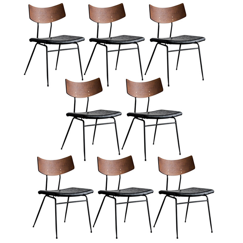 Metal Industrial Style Side Chair Open Back Armless Chair for Patio Use Black Genuine Leather 8 Piece Set Clearhalo 'Dining Chairs' 'Dining Tables & Seating' 'dining_chair' 'furn' 'furn_dining_chair' 'Furniture' 'Kitchen & Dining Furniture' 6814312