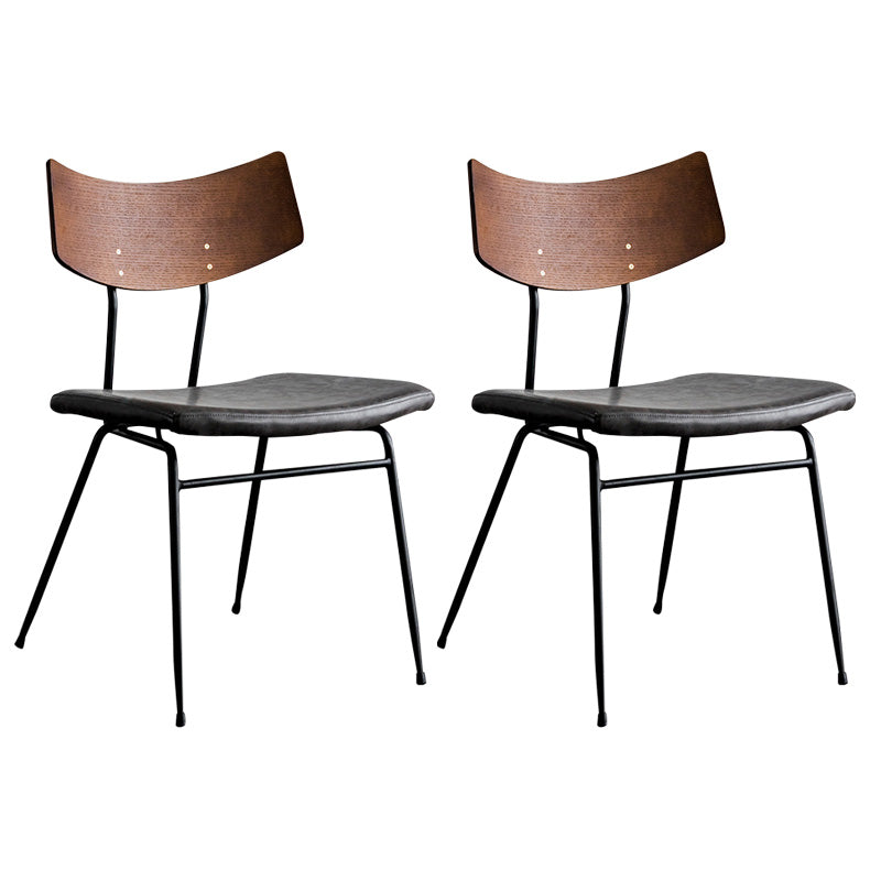 Metal Industrial Style Side Chair Open Back Armless Chair for Patio Use Grey Genuine Leather 2 Piece Set Clearhalo 'Dining Chairs' 'Dining Tables & Seating' 'dining_chair' 'furn' 'furn_dining_chair' 'Furniture' 'Kitchen & Dining Furniture' 6814314