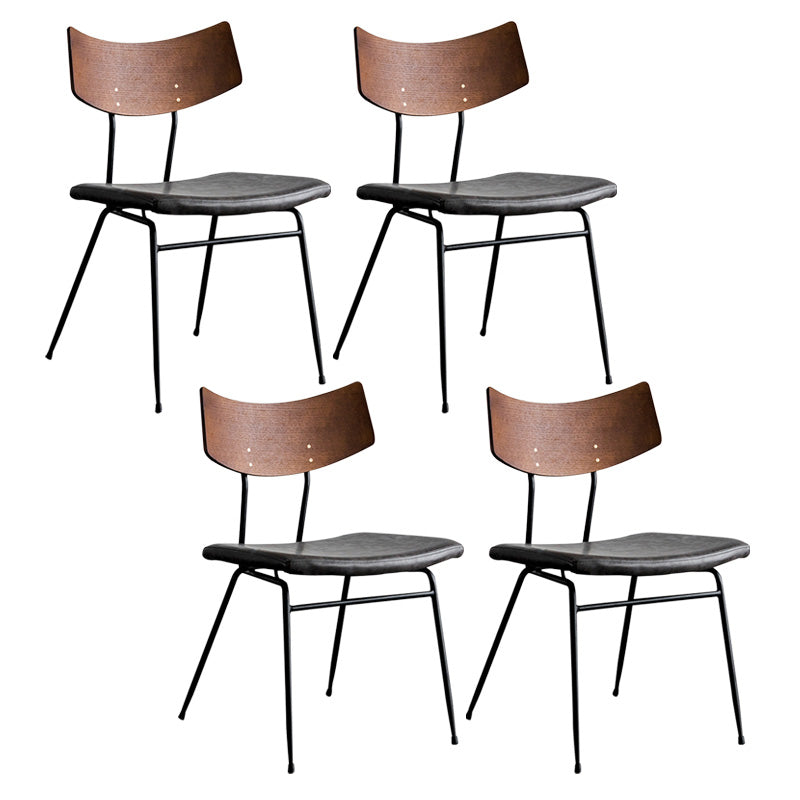 Metal Industrial Style Side Chair Open Back Armless Chair for Patio Use Grey Genuine Leather 4 Piece Set Clearhalo 'Dining Chairs' 'Dining Tables & Seating' 'dining_chair' 'furn' 'furn_dining_chair' 'Furniture' 'Kitchen & Dining Furniture' 6814315