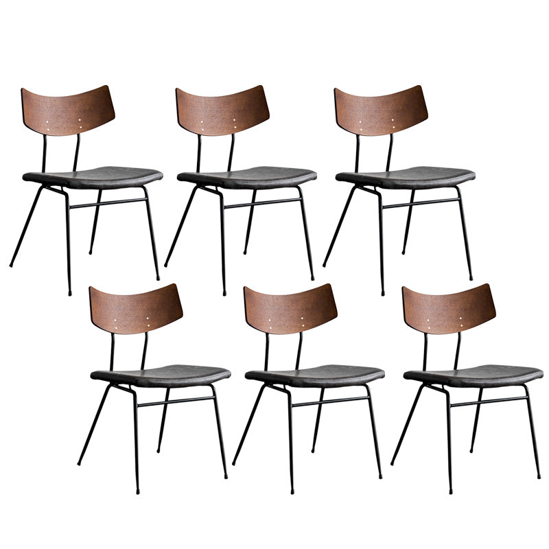 Metal Industrial Style Side Chair Open Back Armless Chair for Patio Use Grey Genuine Leather 6 Piece Set Clearhalo 'Dining Chairs' 'Dining Tables & Seating' 'dining_chair' 'furn' 'furn_dining_chair' 'Furniture' 'Kitchen & Dining Furniture' 6814316
