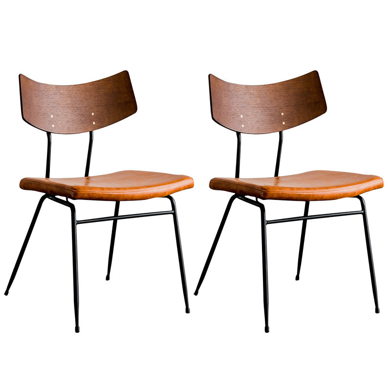 Metal Industrial Style Side Chair Open Back Armless Chair for Patio Use Brown Genuine Leather 2 Piece Set Clearhalo 'Dining Chairs' 'Dining Tables & Seating' 'dining_chair' 'furn' 'furn_dining_chair' 'Furniture' 'Kitchen & Dining Furniture' 6814318