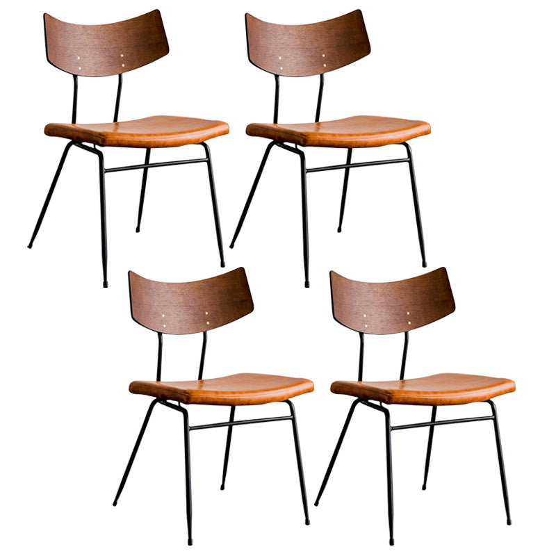 Metal Industrial Style Side Chair Open Back Armless Chair for Patio Use Brown Genuine Leather 4 Piece Set Clearhalo 'Dining Chairs' 'Dining Tables & Seating' 'dining_chair' 'furn' 'furn_dining_chair' 'Furniture' 'Kitchen & Dining Furniture' 6814319