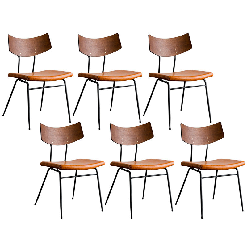 Metal Industrial Style Side Chair Open Back Armless Chair for Patio Use Brown Genuine Leather 6 Piece Set Clearhalo 'Dining Chairs' 'Dining Tables & Seating' 'dining_chair' 'furn' 'furn_dining_chair' 'Furniture' 'Kitchen & Dining Furniture' 6814320