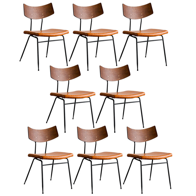Metal Industrial Style Side Chair Open Back Armless Chair for Patio Use Brown Genuine Leather 8 Piece Set Clearhalo 'Dining Chairs' 'Dining Tables & Seating' 'dining_chair' 'furn' 'furn_dining_chair' 'Furniture' 'Kitchen & Dining Furniture' 6814321