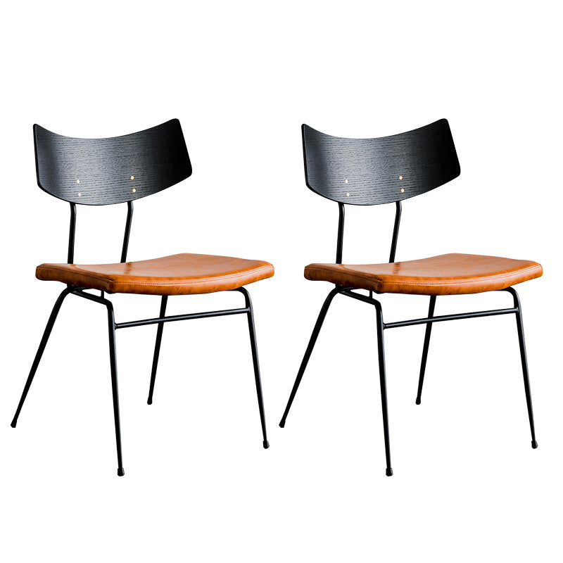 Metal Industrial Style Side Chair Open Back Armless Chair for Patio Use Black-Brown Genuine Leather 2 Piece Set Clearhalo 'Dining Chairs' 'Dining Tables & Seating' 'dining_chair' 'furn' 'furn_dining_chair' 'Furniture' 'Kitchen & Dining Furniture' 6814326