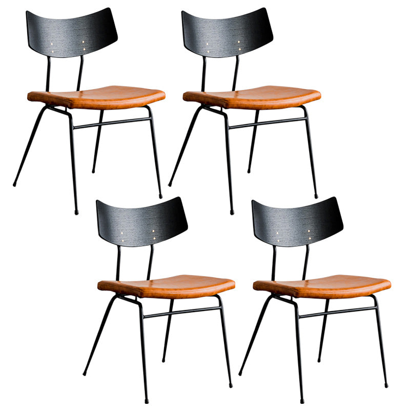 Metal Industrial Style Side Chair Open Back Armless Chair for Patio Use Black-Brown Genuine Leather 4 Piece Set Clearhalo 'Dining Chairs' 'Dining Tables & Seating' 'dining_chair' 'furn' 'furn_dining_chair' 'Furniture' 'Kitchen & Dining Furniture' 6814327