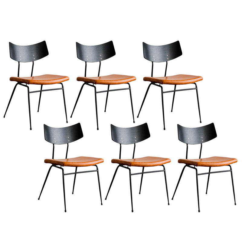 Metal Industrial Style Side Chair Open Back Armless Chair for Patio Use Black-Brown Genuine Leather 6 Piece Set Clearhalo 'Dining Chairs' 'Dining Tables & Seating' 'dining_chair' 'furn' 'furn_dining_chair' 'Furniture' 'Kitchen & Dining Furniture' 6814328