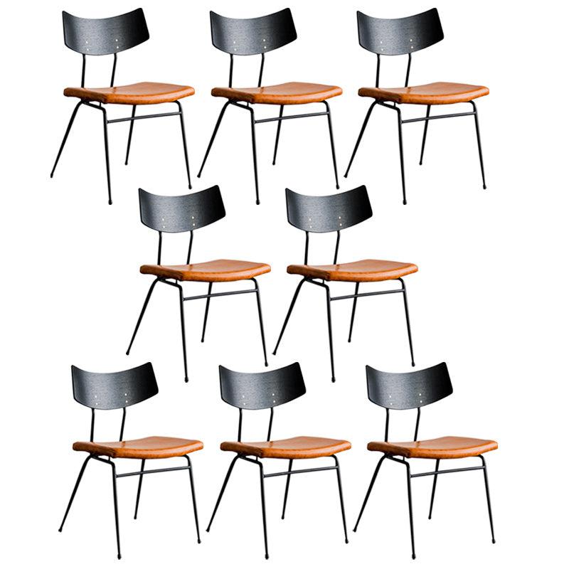 Metal Industrial Style Side Chair Open Back Armless Chair for Patio Use Black-Brown Genuine Leather 8 Piece Set Clearhalo 'Dining Chairs' 'Dining Tables & Seating' 'dining_chair' 'furn' 'furn_dining_chair' 'Furniture' 'Kitchen & Dining Furniture' 6814329