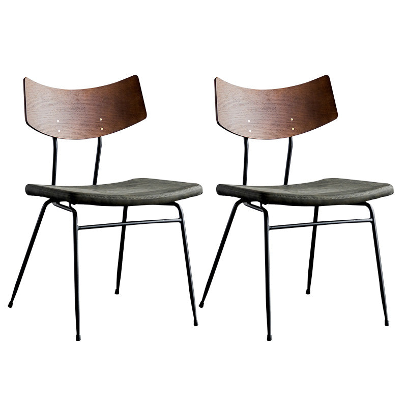 Metal Industrial Style Side Chair Open Back Armless Chair for Patio Use Green Microfiber Leather 2 Piece Set Clearhalo 'Dining Chairs' 'Dining Tables & Seating' 'dining_chair' 'furn' 'furn_dining_chair' 'Furniture' 'Kitchen & Dining Furniture' 6814338