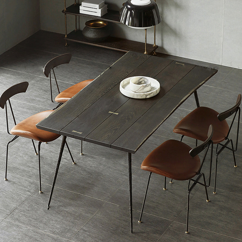 Industrial 1/5 Pieces Dining Set Rectangle Oak Wood Dining Table for Dining Room Clearhalo 'Dining Room Sets' 'Dining Tables & Seating' 'dining_room_set' 'furn' 'furn_dining_room_set' 'Furniture' 'Kitchen & Dining Furniture' 6814736