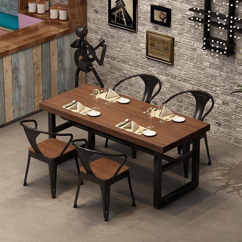 Industrial 1/3/5/7 Pieces Dining Set Rectangle Wood Dining Table for Cafe 5 Pieces: Table, 4 Brown Chairs Clearhalo 'Dining Room Sets' 'Dining Tables & Seating' 'dining_room_set' 'furn' 'furn_dining_room_set' 'Furniture' 'Kitchen & Dining Furniture' 6814750