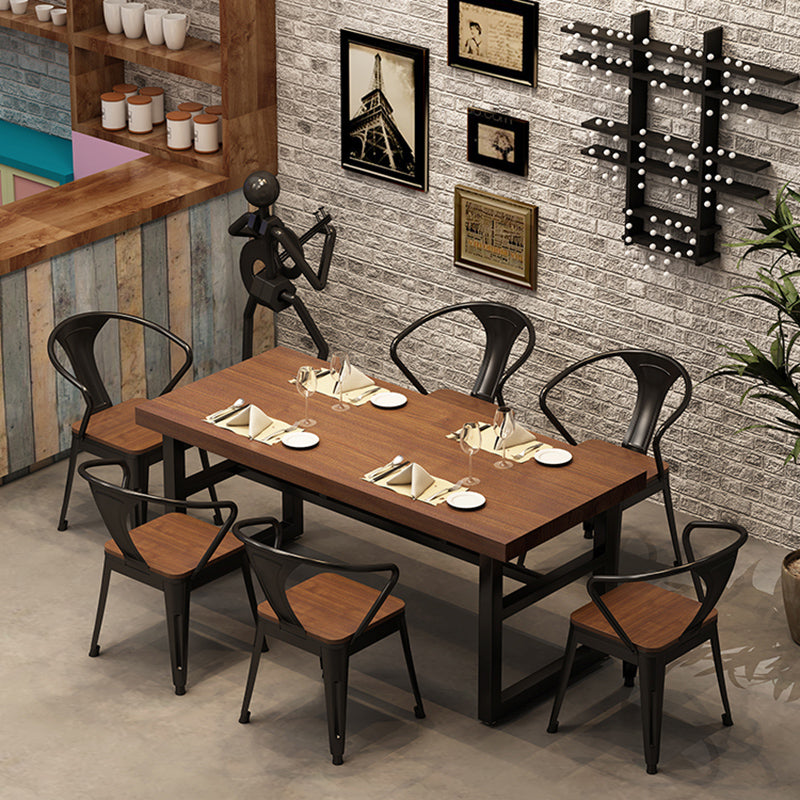 Industrial 1/3/5/7 Pieces Dining Set Rectangle Wood Dining Table for Cafe 7 Pieces: Table, 6 Brown Chairs Clearhalo 'Dining Room Sets' 'Dining Tables & Seating' 'dining_room_set' 'furn' 'furn_dining_room_set' 'Furniture' 'Kitchen & Dining Furniture' 6814753
