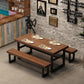 Industrial 1/3/5/7 Pieces Dining Set Rectangle Wood Dining Table for Cafe 3 Pieces: Table, 2 Benches Clearhalo 'Dining Room Sets' 'Dining Tables & Seating' 'dining_room_set' 'furn' 'furn_dining_room_set' 'Furniture' 'Kitchen & Dining Furniture' 6814755