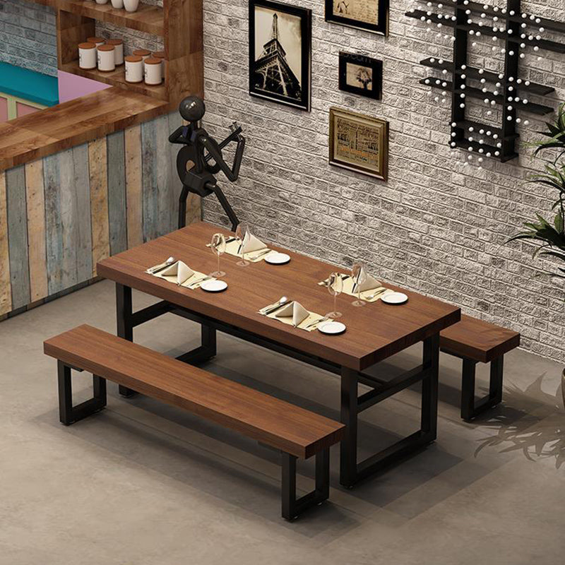 Industrial 1/3/5/7 Pieces Dining Set Rectangle Wood Dining Table for Cafe 3 Pieces: Table, 2 Benches Clearhalo 'Dining Room Sets' 'Dining Tables & Seating' 'dining_room_set' 'furn' 'furn_dining_room_set' 'Furniture' 'Kitchen & Dining Furniture' 6814755