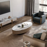 Slate Oval Coffee Table Glam Single Coffee Table with 2 Drawers