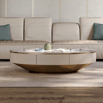 Slate Oval Coffee Table Glam Single Coffee Table with 2 Drawers