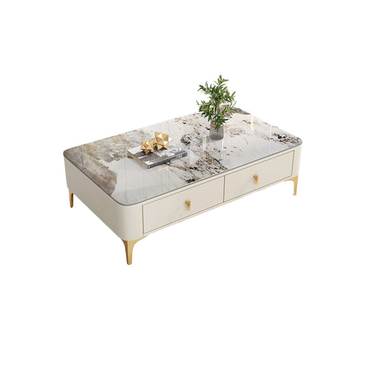 4脚スレートコーヒーテーブル長方形2つの引き出し付きシングルコーヒーテーブル