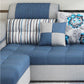 Divano in ecopelle e divano con chaise longue con braccioli e contenitori in blu