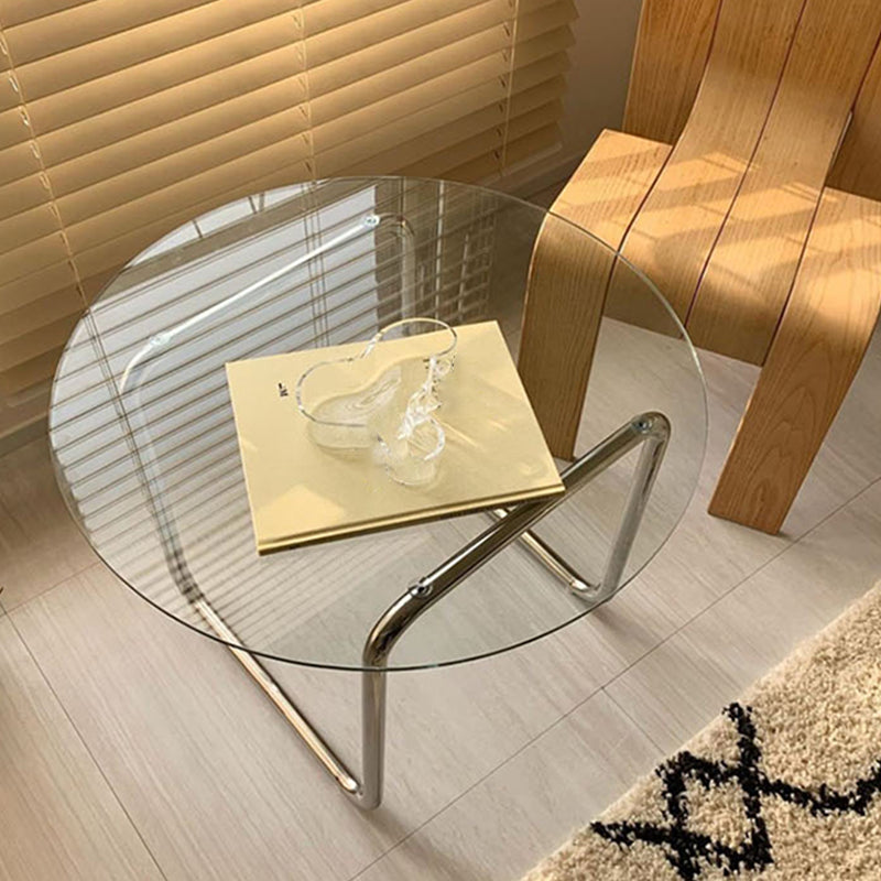 Modern Glass Top Round Coffee Table Sled Single Coffee Table