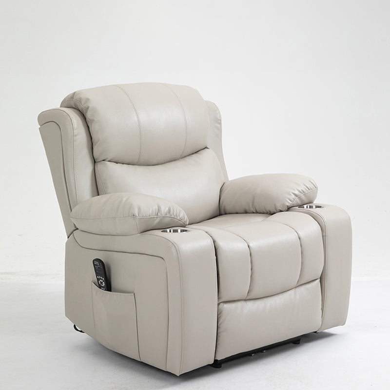Traditional Home Theater Recliner Chair with Lumbar and Power-Push Botton Faux Leather White Clearhalo 'Chairs & Seating' 'furn' 'furn_recliners' 'Furniture' 'Living Room Furniture' 'Recliners' 6816268