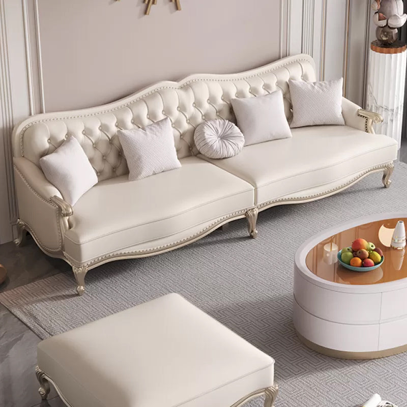 38.18" Tall Nailhead Trim Sectional Sofa Sloped Arm Genuine Leather Sofa 4-Seater Sofa Leather Horizontal Clearhalo 'furn' 'furn_sectionals' 'Furniture' 'Living Room Furniture' 'Sectionals' 6816294