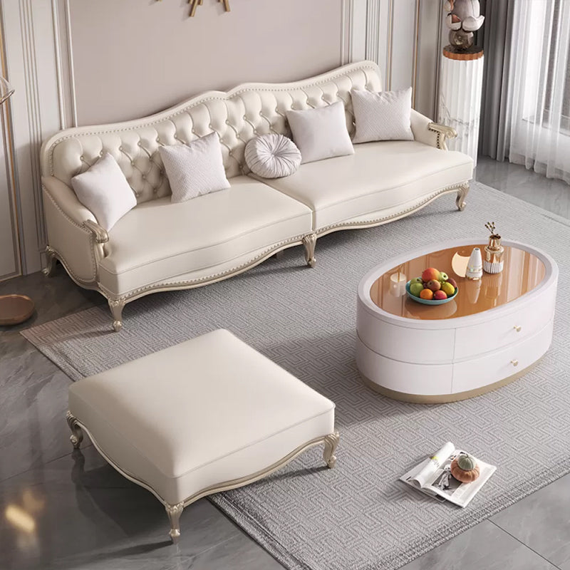 38.18" Tall Nailhead Trim Sectional Sofa Sloped Arm Genuine Leather Sofa 4-Seater Sofa with Ottoman Leather Horizontal Clearhalo 'furn' 'furn_sectionals' 'Furniture' 'Living Room Furniture' 'Sectionals' 6816298