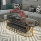 Glam Frame Single Coffee Table Oval Coffee Table with Drawer 47"L x 24"W x 18"H Black Glass Clearhalo 'Coffee & Accent Tables' 'Coffee Tables' 'coffee_tables' 'furn' 'furn_coffee_tables' 'Furniture' 'Living Room Furniture' 6816318