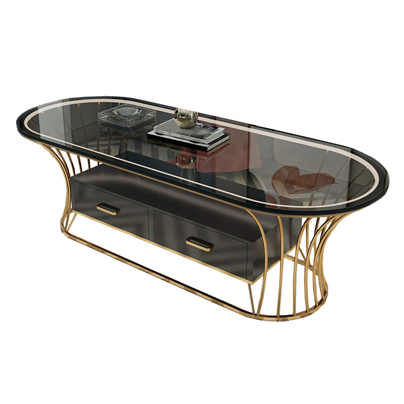 Glam Frame Single Coffee Table Oval Coffee Table with Drawer Clearhalo 'Coffee & Accent Tables' 'Coffee Tables' 'coffee_tables' 'furn' 'furn_coffee_tables' 'Furniture' 'Living Room Furniture' 6816326