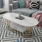 Glam Frame Single Coffee Table Oval Coffee Table with Drawer 39.5"L x 19.5"W x 18"H Ivory Stone Clearhalo 'Coffee & Accent Tables' 'Coffee Tables' 'coffee_tables' 'furn' 'furn_coffee_tables' 'Furniture' 'Living Room Furniture' 6816331