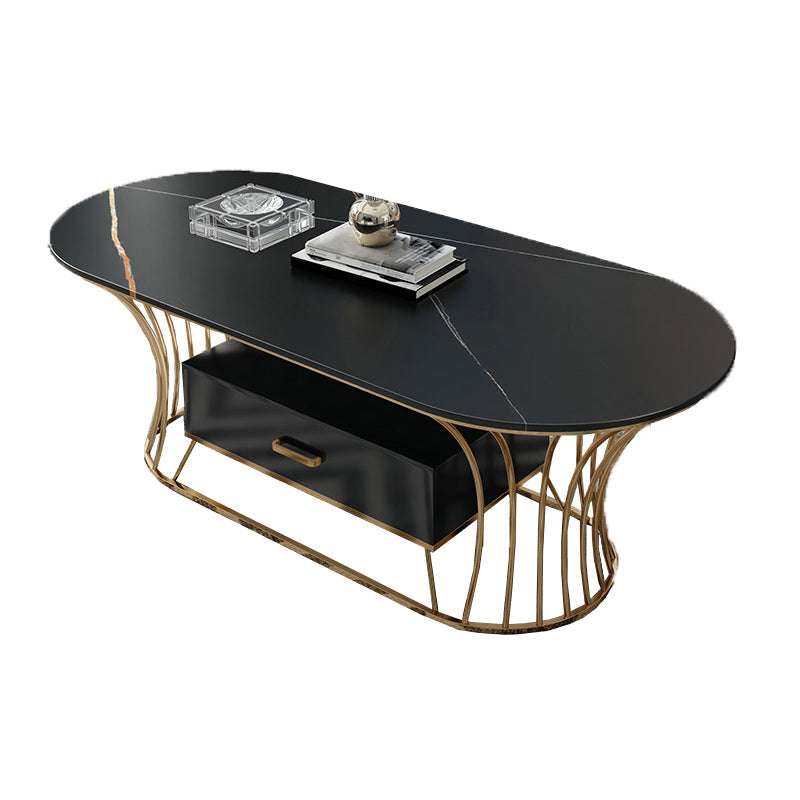 Glam Frame Single Coffee Table Oval Coffee Table with Drawer Clearhalo 'Coffee & Accent Tables' 'Coffee Tables' 'coffee_tables' 'furn' 'furn_coffee_tables' 'Furniture' 'Living Room Furniture' 6816336