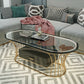Glam Frame Single Coffee Table Oval Coffee Table with Drawer 39.5"L x 19.5"W x 18"H Black Glass Clearhalo 'Coffee & Accent Tables' 'Coffee Tables' 'coffee_tables' 'furn' 'furn_coffee_tables' 'Furniture' 'Living Room Furniture' 6816340