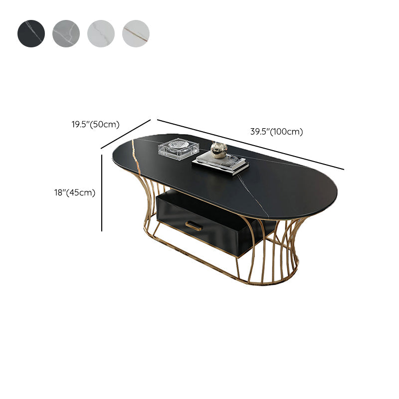 Glam Frame Single Coffee Table Oval Coffee Table with Drawer Clearhalo 'Coffee & Accent Tables' 'Coffee Tables' 'coffee_tables' 'furn' 'furn_coffee_tables' 'Furniture' 'Living Room Furniture' 6816343