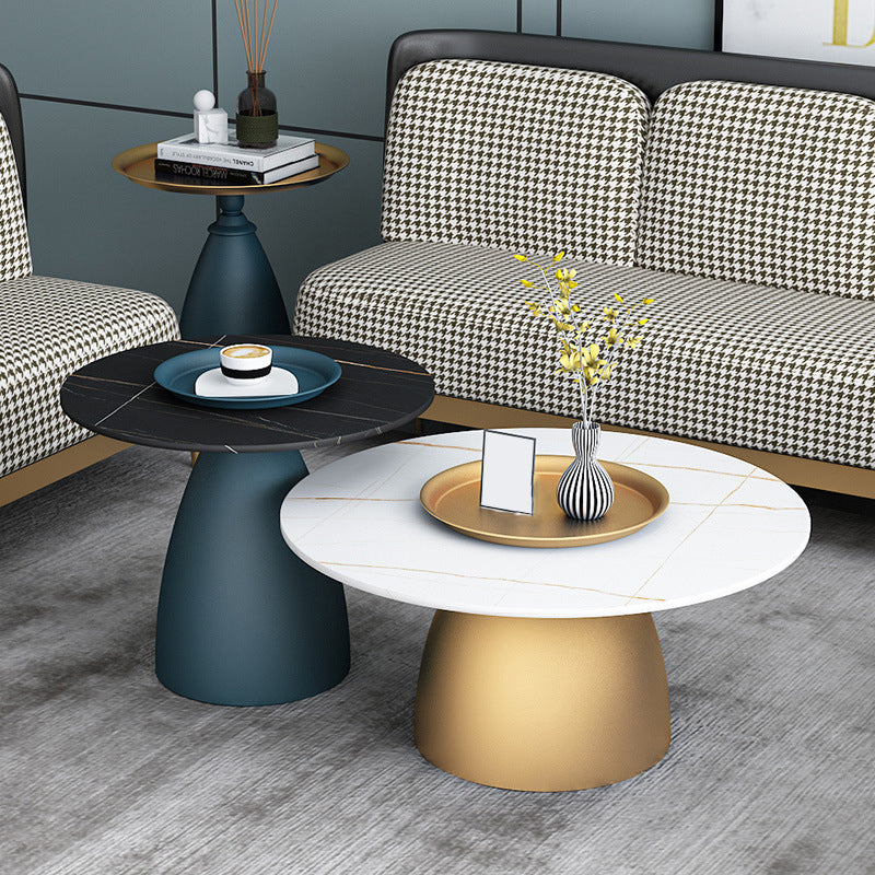 Slate Round Coffee Table Glam Pedestal No Distressing Coffee Table Set