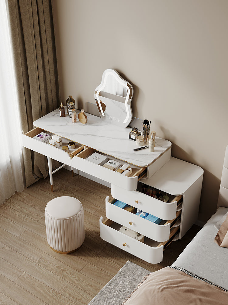 Tavolo da toeletta bianco in piedi set di vanità con tavolo da trucco e sgabello
