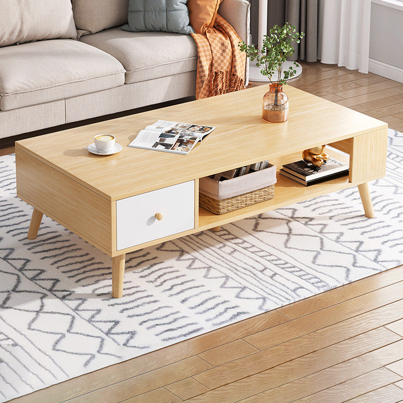 Rectangle Wood Coffee Table 4 Legs Single Coffee Table with Drawer 47"L x 24"W x 16.5"H Ivory 2 Clearhalo 'Coffee & Accent Tables' 'Coffee Tables' 'coffee_tables' 'furn' 'furn_coffee_tables' 'Furniture' 'Living Room Furniture' 6816503