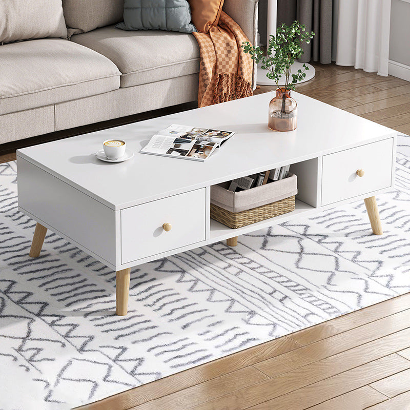 Rectangle Wood Coffee Table 4 Legs Single Coffee Table with Drawer 39"L x 20"W x 17"H Ivory 4 Clearhalo 'Coffee & Accent Tables' 'Coffee Tables' 'coffee_tables' 'furn' 'furn_coffee_tables' 'Furniture' 'Living Room Furniture' 6816509