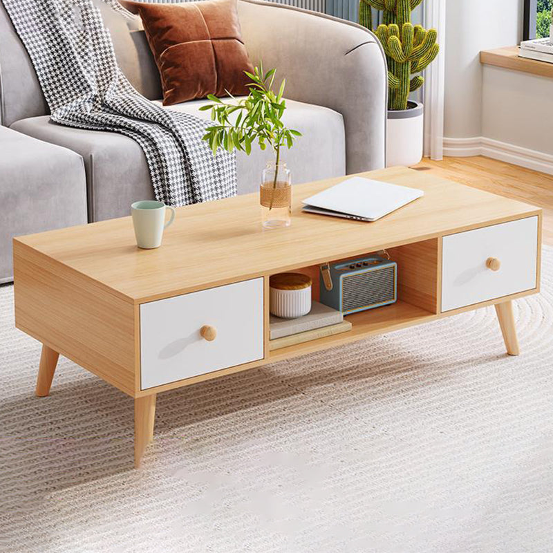 Rectangle Wood Coffee Table 4 Legs Single Coffee Table with Drawer Clearhalo 'Coffee & Accent Tables' 'Coffee Tables' 'coffee_tables' 'furn' 'furn_coffee_tables' 'Furniture' 'Living Room Furniture' 6816511