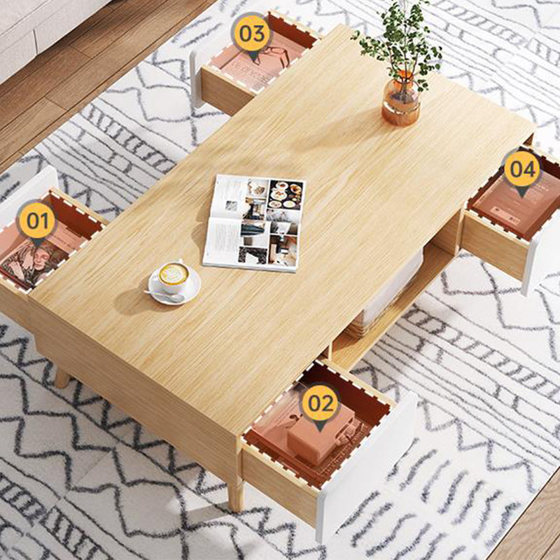 Rectangle Wood Coffee Table 4 Legs Single Coffee Table with Drawer Clearhalo 'Coffee & Accent Tables' 'Coffee Tables' 'coffee_tables' 'furn' 'furn_coffee_tables' 'Furniture' 'Living Room Furniture' 6816514